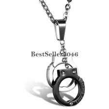Mens Womens Love Forever Handcuff Pendant Necklace Stainless Steel Chain 22"