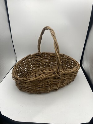 Vintage Delicate Hand Woven Oval Flower/ Harvest Basket With Handle 15''x10 x6 