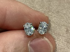 1.0 Carat Lab Created Diamond Oval Stud Earrings Set Platinum Plated Plated 925