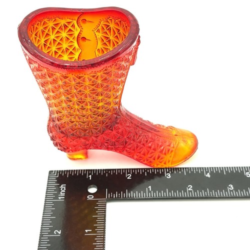 Vintage Mosser Amberina Daisy & Button Glass Boot Shoe Tassel Glows 1970’s - Picture 8 of 9