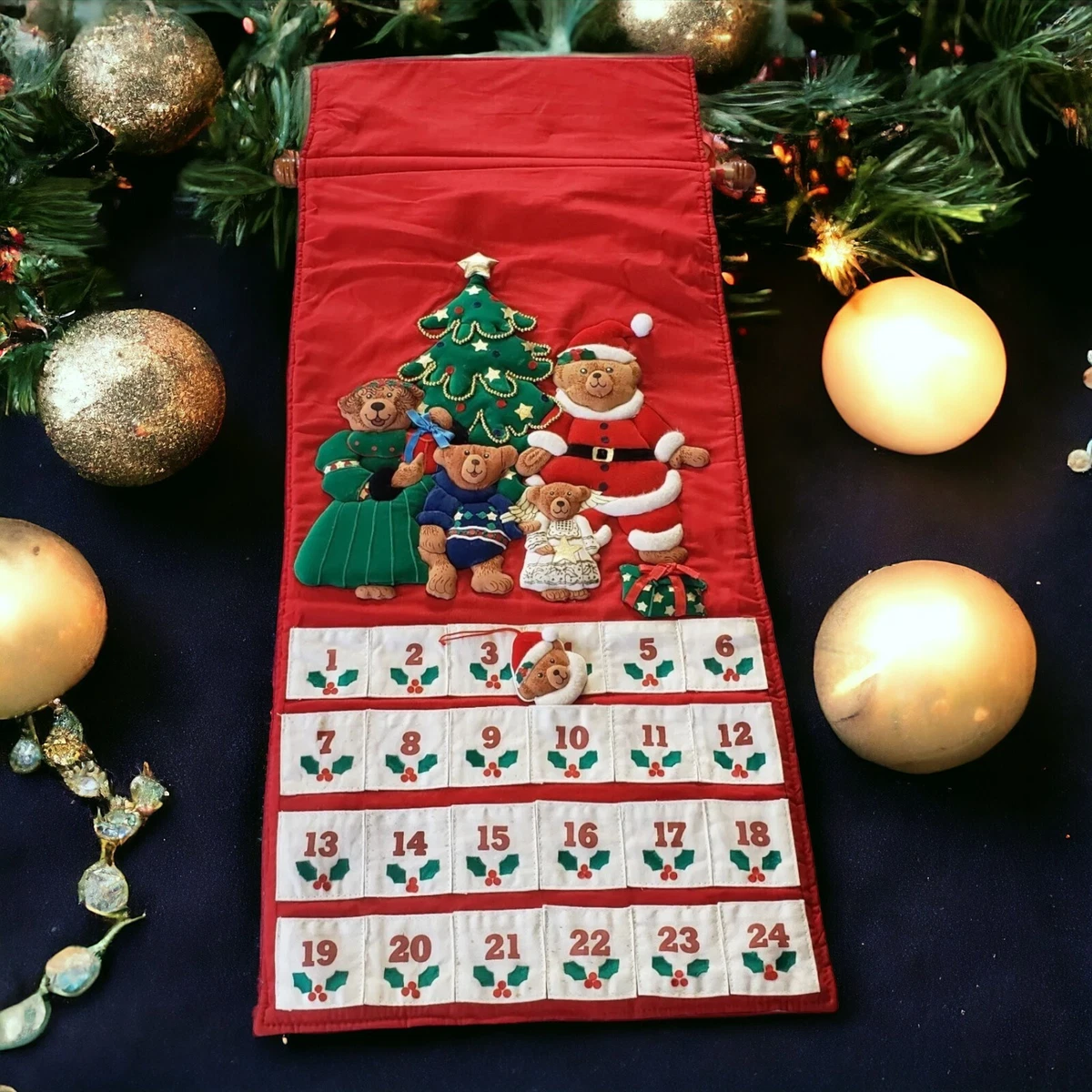 VTG A Beary Merry Christmas Fabric Wall Hanging Advent Calendar With Marker  | eBay