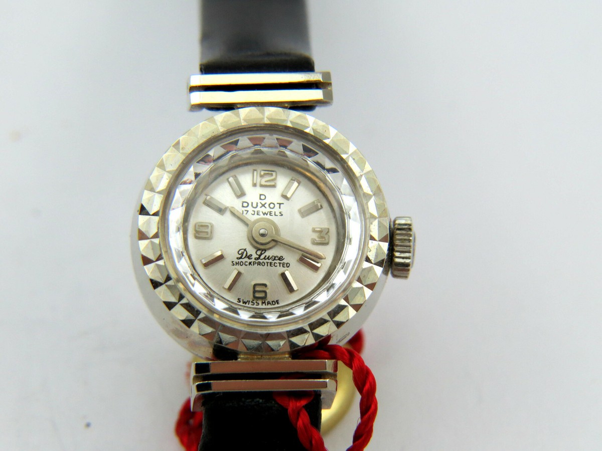 Solid White Gold 14K 585 watch Uhr NOS Vintage Swiss Duxot New