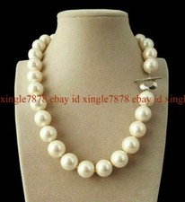 Genuine 14mm White South Sea Shell Pearl Round Beads Necklace 17/20/24''
