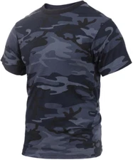 Mens Midnight Blue Camouflage Tactical Military Short Sleeve T-Shirt Dark Camo