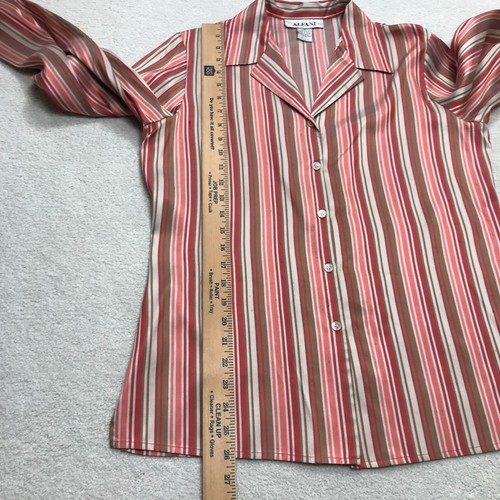 Vintage Silk Blouse Womens 10 Red Tan Pink Alfani Striped Office Classic - Picture 14 of 18