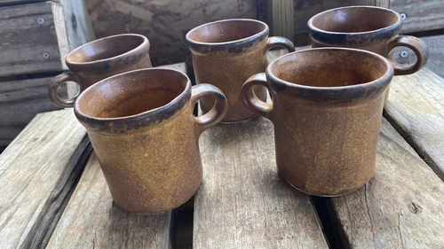 5 Nelson McCoy Pottery Canyon Mesa Brown 1412 Coffee Mug Cups Excellent Conditio