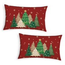 Red Christmas Trees Lumbar Pillow Covers 12 20" x 12" Pack of 2 Christmas-8