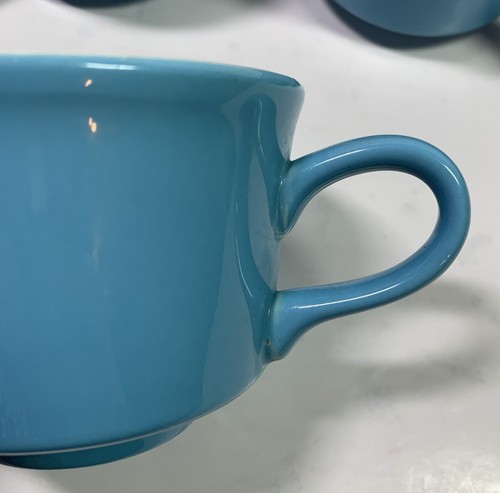 4 Vintage MCM Coffee/Tea Cups Blue & White Inside - Picture 6 of 12