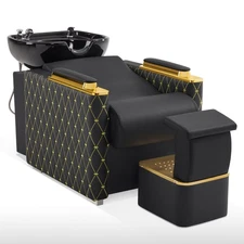 BarberPub Backwash Shampoo Chair,Ceramic Hair Bowl Station with Ottoman 8613