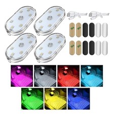 Car Wireless LED Lights, Portable USB Rechargeable 7 Colors Car 4 PCS Magnetic