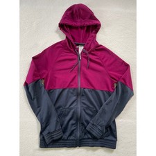 Reebok Womens Medium Zip Hoodie Maroon Grey Colorblock ARWPF16083 Jacket