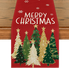 Red Xmas Trees Table Runner Home Party Decor 13X72 Inch