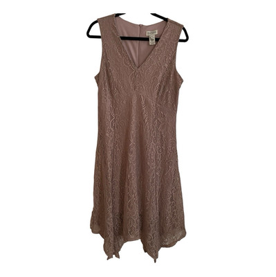 Enfocus Studio Womens Pink Floral Lace A-Line V-Neck Sleeveless Dress 12