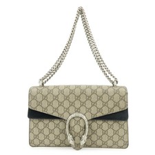 GUCCI Dionysus GG Supreme Chain Shoulder Bag Beige Black 400249 Auth Used F/S