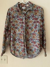 Vintage L.L. Bean Floral Shirt USA Made Womens 14 Button Up Long Sleeve
