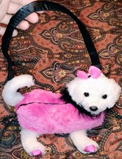 Douglas Purse Furry Couture Fluffy Pink & White w/strap Dog Puppy Handbag 11" (G
