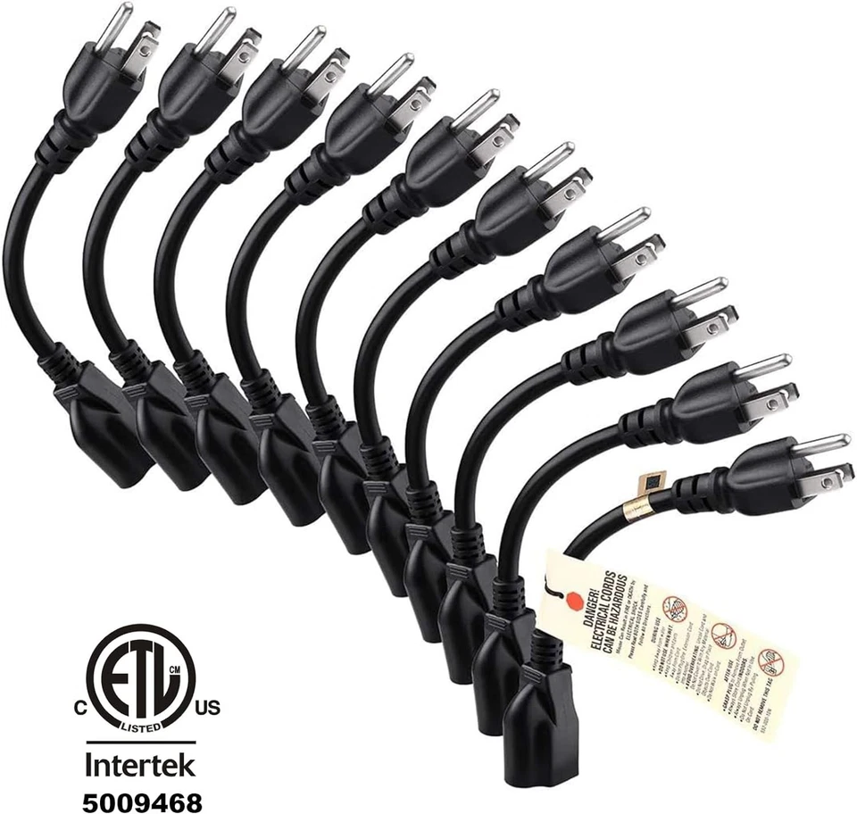 Miady Short Power Extension Cord Outlet Saver, 16AWG/13A, 3 Prong 10 Pack, Black - Image 2 of 4