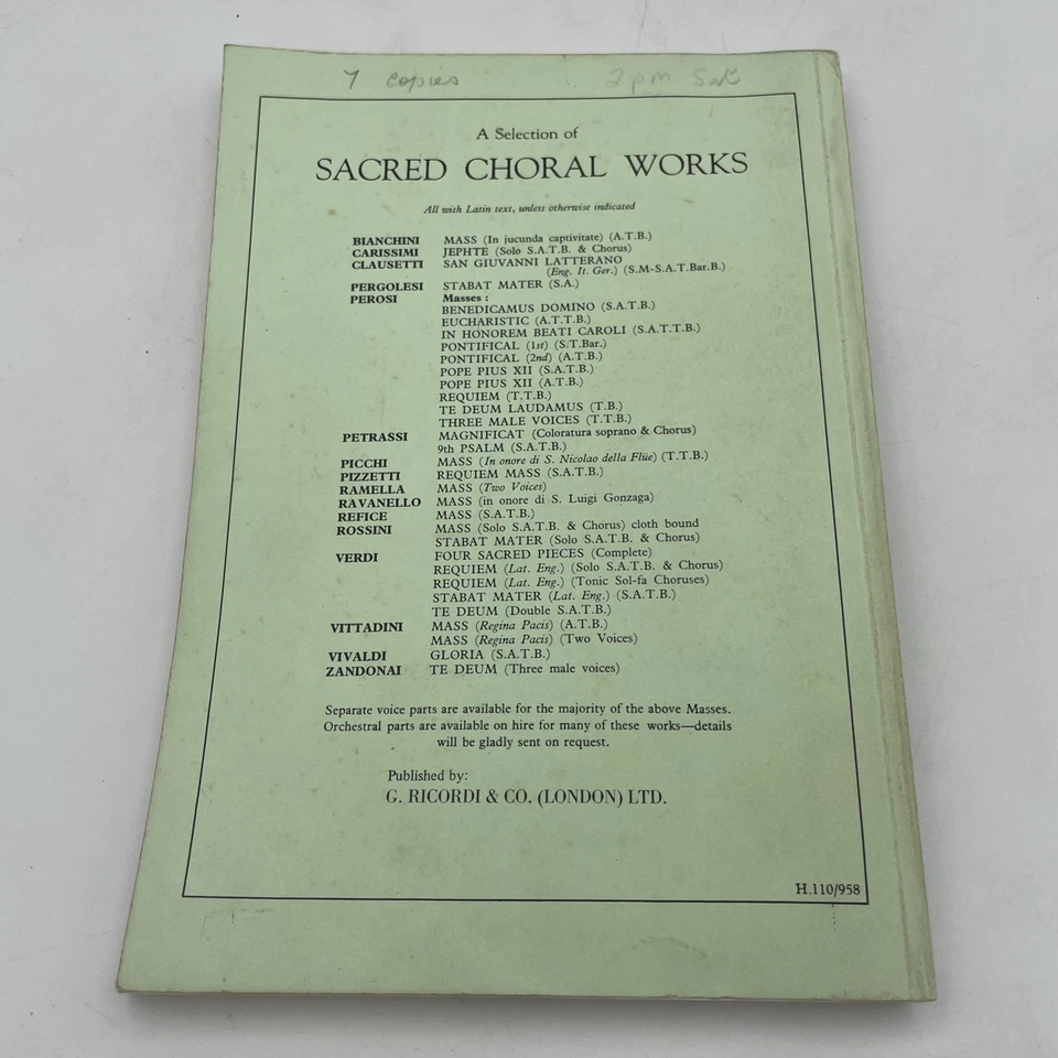 Rossini: Messe Solennelle For Four Solo & Chorus Ricordi SATB Vocal Score 24 - Image 2 of 4