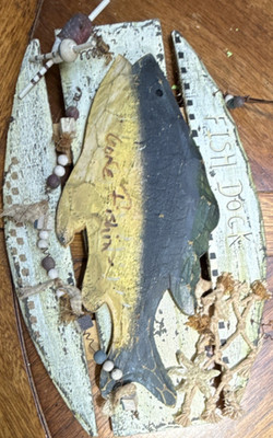 Rustic Wooden Fish Shape Hanging Sign Plaque 'Gone Fishin'' Antique Finish