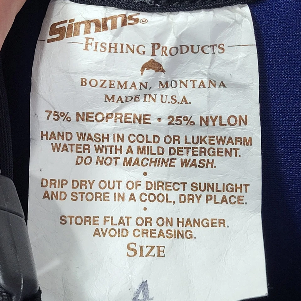 Simms Fishing Waders Mens BLue Stocking Foot Neoprene Made in USA Size 4 - Image 3 of 4