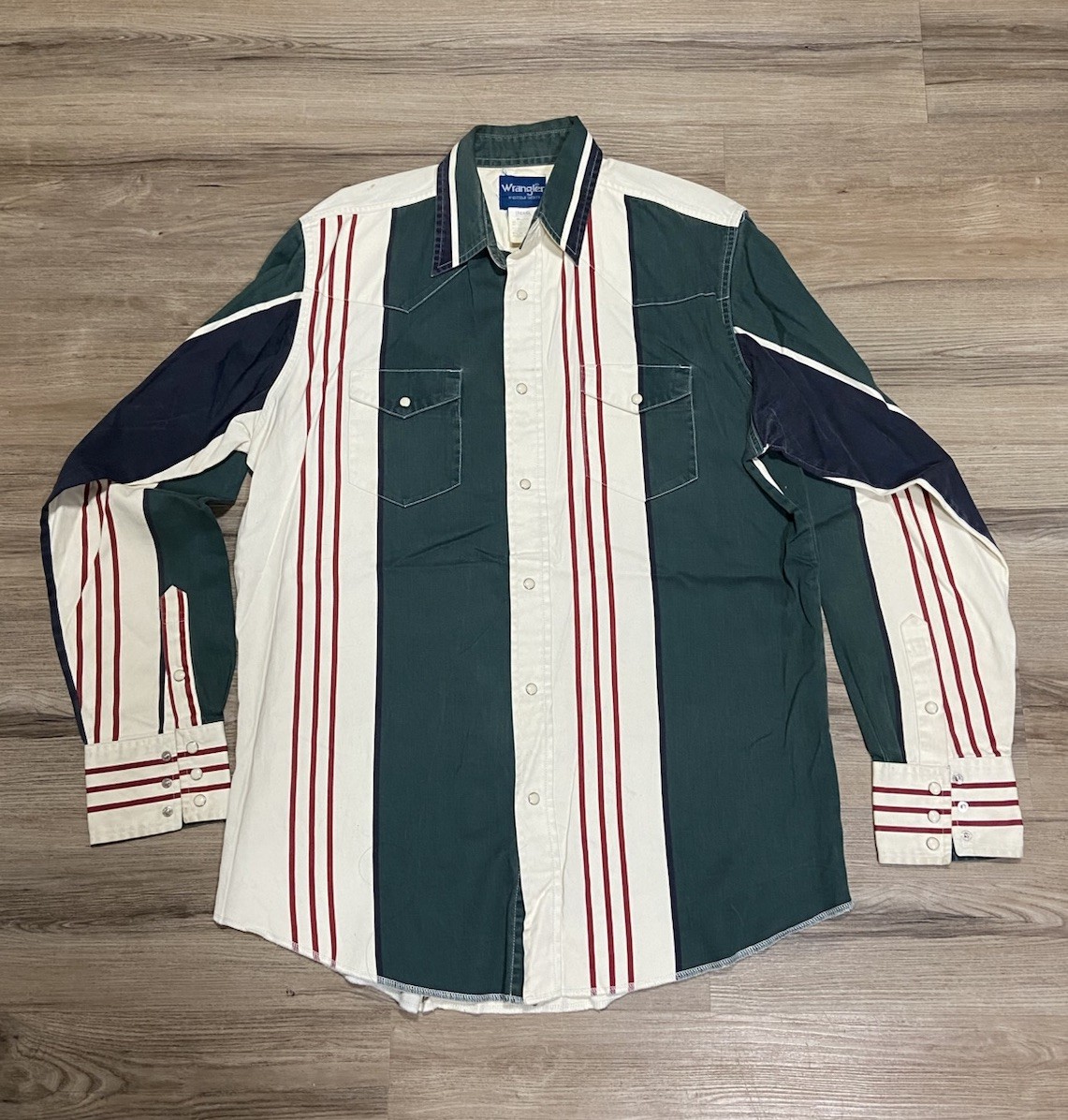Vintage Wrangler Brushpopper Shirt Men 2XL Stripe Pearl Snap Cowboy Western