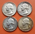4 90% Silver Washington Quarters 2 1962-P 2 1964-P Philadelphia Mint 90 Silver