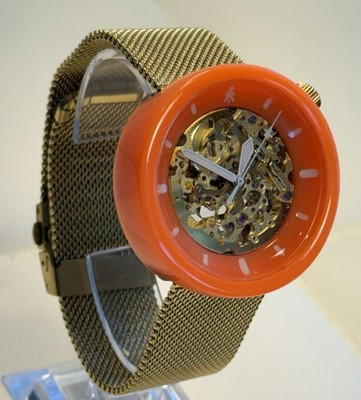 Maker Watch Co #318 Nerf Orange Skeleton Automatic Miyota 8N24 Sapphire 41mm 21J