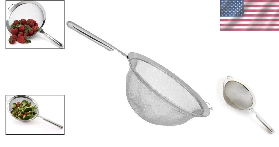 Solid 10" KRONA Double Mesh Strainer with Comfortable Handle & Mirrored Rim - Image 2 of 4