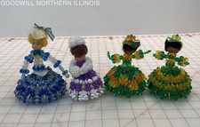 4 Vintage Handmade Safety pin Beaded Doll Fig...