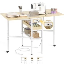 Besiost Folding Sewing Cutting Table with Charging Station, Height Adjustable...