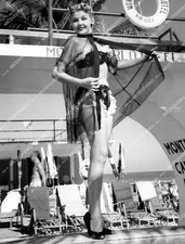 crp-19022 1953 sexy Hilda Estevez w long legs in bikini w new sheer beach coat c
