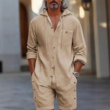 Mens Tracksuit 2-Piece Set Long Sleeve T Shirt Shorts Sweatsuit Outfit Set