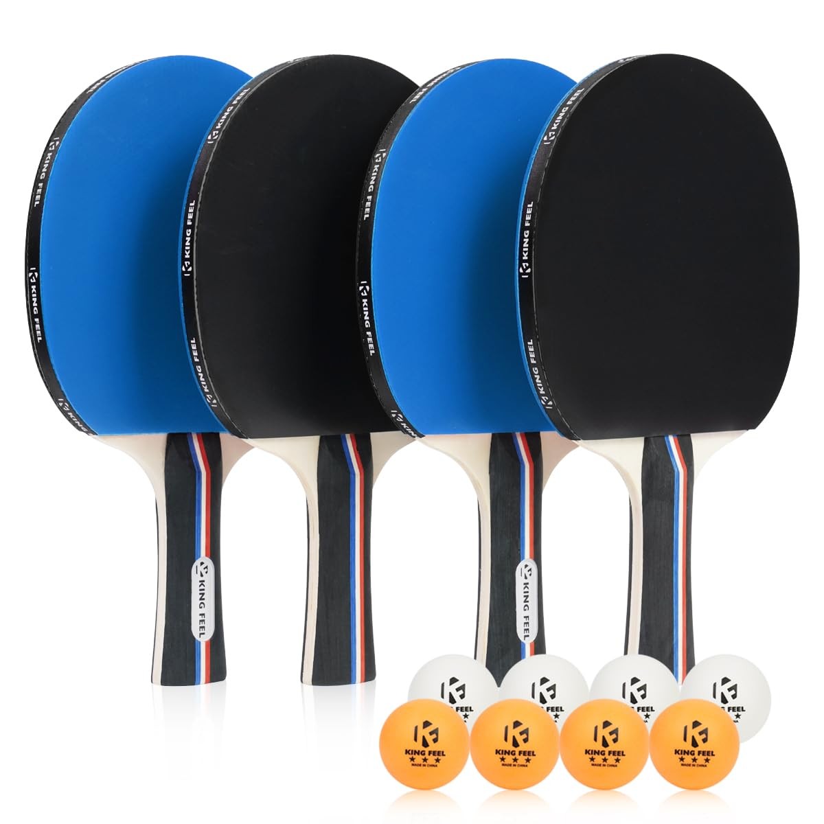 Ping Pong Paddles Set of 4 Premium Table Tennis Rackets 3-Star Blue 