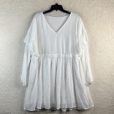 NWOT SHEIN Curve Womens White Lace Ruffled V Neck Mini Dress Size 1XL