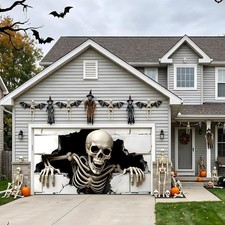 7x16FT Halloween Garage Door Cover Skeleton Breakout Banner Outdoor Party Backdr