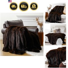 Faux Fur Throw Blanket, Luxury Fluffy Brown Blankets, 50"x60"
