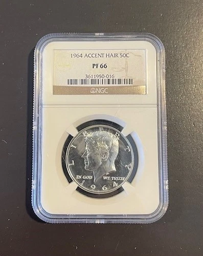 1964 Silver Proof Accented Hair Kennedy Half Dollar NGC PF66