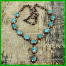 Oval Tibetan Turquoise Stone Copper Electroformed Chain Wedding Necklace Jewelry