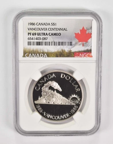 1986 PF69 UCam Canadian $1 Silver Dollar Vancouver Centennial NGC *8744