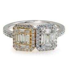 0.89 CT Round & Baguette Diamond In 14K White Gold Engagement Ring
