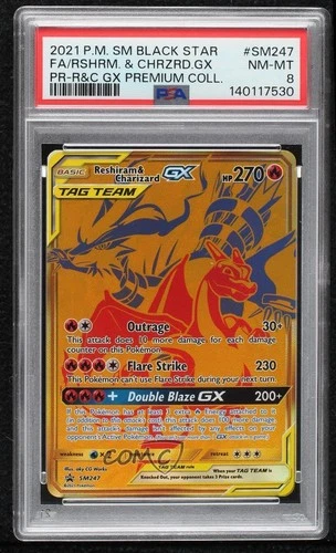 Reshiram & Charizard GX Pokemon Sun & Moon Black Star Promo PSA 8