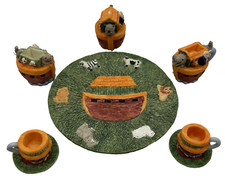 New Adorable Mini Tea Serving Set with 5 Cute Figurines, Noah s Ark Themed