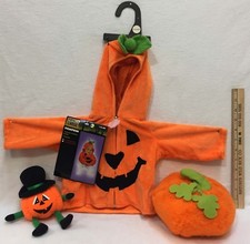 Halloween Pumpkin Costume Toddler 6 - 12 Months w/ Plush Rattle  Shelf Sitter