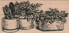 Three Planters Of Flowers 1 3/4 x 3 1/4" Rubber Stamp, Plants Stamp, Flowers, Tr