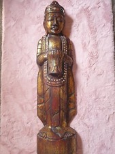 Big Buddha Holz Figur Feng Shui stehend 100 cm gold
