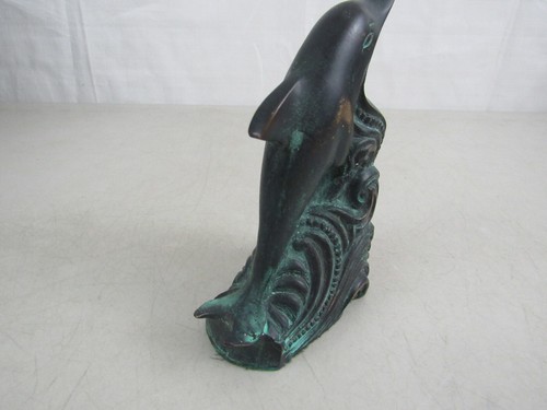Solid Brass Dolphin Jumpimg Wave Bookend 6 1/2" Tall - Picture 4 of 12