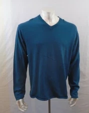 Weir Golf Pima Cotton Men's V Neck Long Sleeve Blue Sweater Size Large