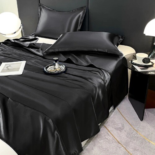 Flat Sheet Solid Color Satin Bed Sheet Bedsheet High-End Bedding Satin Silk - Foto 6 di 28