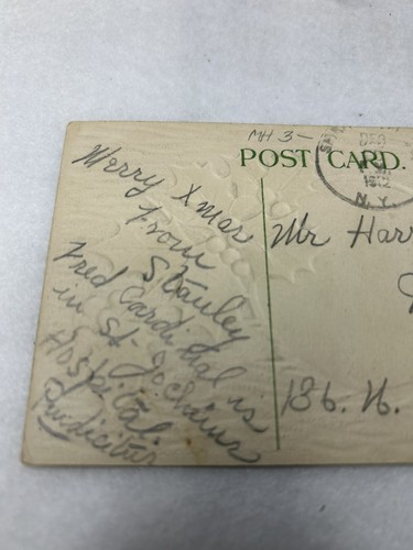 Antike Weihnachtsversand Postkarte farbig geprägt floral Goldfolie 1912 verschickt verschickt - Bild 4 von 5