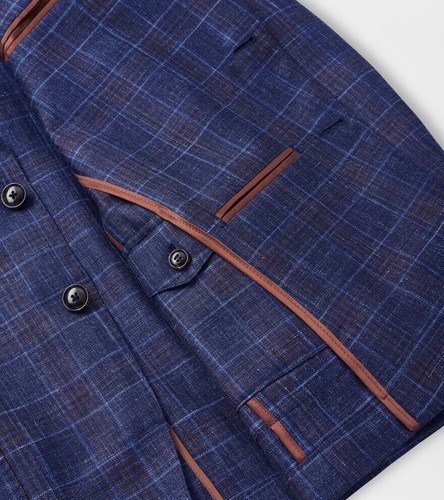 $1295 42L Peter Millar Lowel Plaid Sport Coat Navy Blue Wool Silk Linen Blazer - Picture 10 of 14